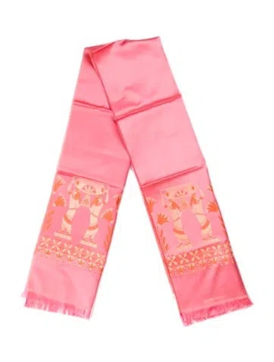 Pre-owned Saks Fifth Avenue Silk Printed Scarf In Pink