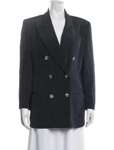 Pre-owned Saks Fifth Avenue Silk Striped Blazer In Blue