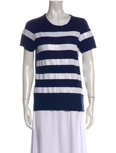 Pre-owned Saks Fifth Avenue Silk Striped T-shirt In Blue