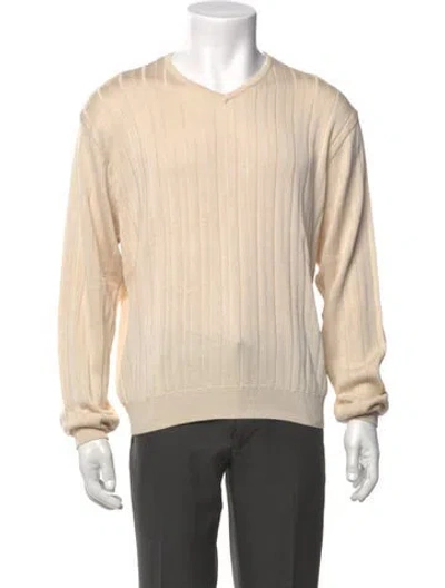 Pre-owned Saks Fifth Avenue Silk V-neck Pullover In Neutral