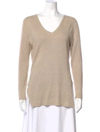 Pre-owned Saks Fifth Avenue Silk V-neck Sweater In Neutral
