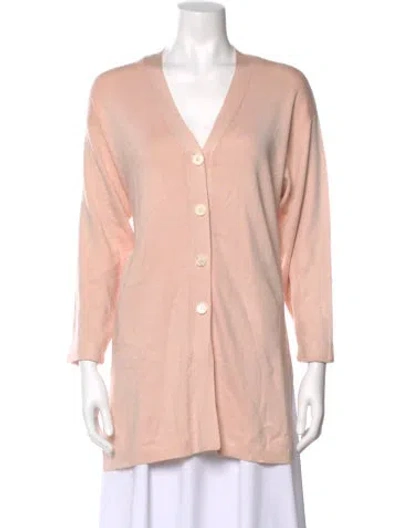 Pre-owned Saks Fifth Avenue Silk V-neck Sweater In Pink