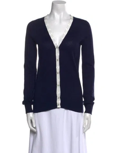 Pre-owned Saks Fifth Avenue Silk V-neck Sweater W/ Tags In Blue