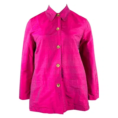 Pre-owned Saks Fifth Avenue Size L Pink Fuchsia Silk Jacket Blazer