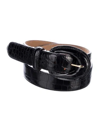 Pre-owned Saks Fifth Avenue Skinny Alligator Waist Belt In Black