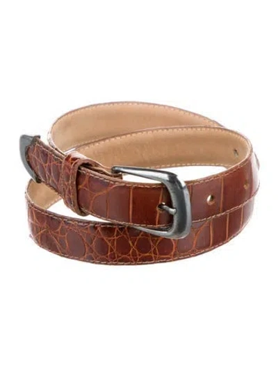 Pre-owned Saks Fifth Avenue Skinny Alligator Waist Belt In Brown