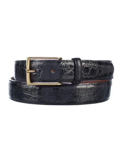 Pre-owned Saks Fifth Avenue Skinny Embossed Leather Waist Belt In Black