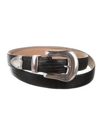 Pre-owned Saks Fifth Avenue Skinny Lizard Belt In Black