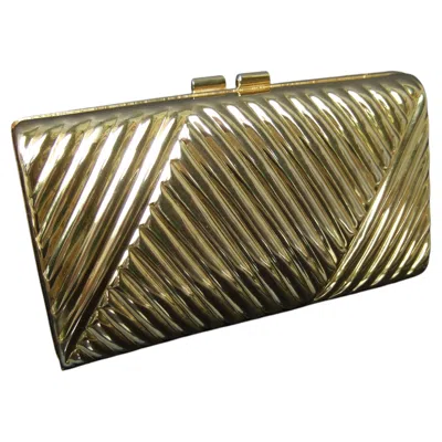 Pre-owned Saks Fifth Avenue Sleek Versatile Gilt Metal Minaudiere' Evening Bag C 1980s In Brown