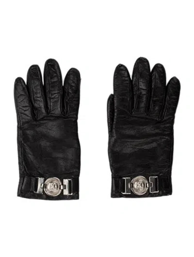 Pre-owned Saks Fifth Avenue Solid Leather Winter Gloves In Black