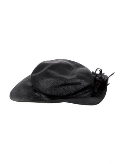 Pre-owned Saks Fifth Avenue Straw Minimal Hat In Black