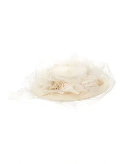 Pre-owned Saks Fifth Avenue Straw Woven Wide Brim Sun Hat In Neutral