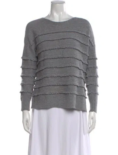 Pre-owned Saks Fifth Avenue Striped Bateau Neckline Sweater In Gray