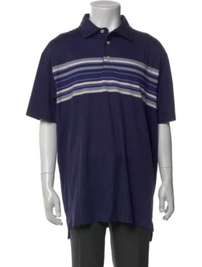 Pre-owned Saks Fifth Avenue Striped Collar Polo Shirt In Blue