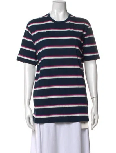 Pre-owned Saks Fifth Avenue Striped Crew Neck T-shirt W/ Tags In Blue