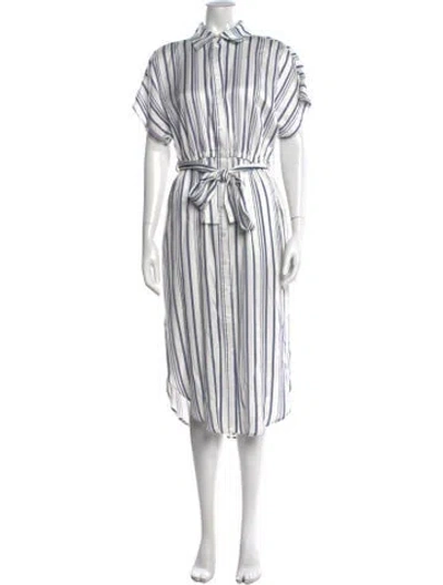 Pre-owned Saks Fifth Avenue Striped Midi Length Dress W/ Tags In White