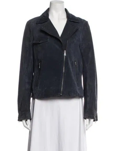 Pre-owned Saks Fifth Avenue Suede Biker Jacket In Blue