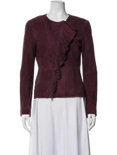 Pre-owned Saks Fifth Avenue Suede Jacket In Burgundy