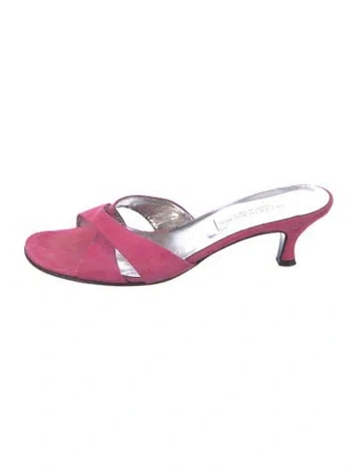 Pre-owned Saks Fifth Avenue Suede Printed Slides In Pink