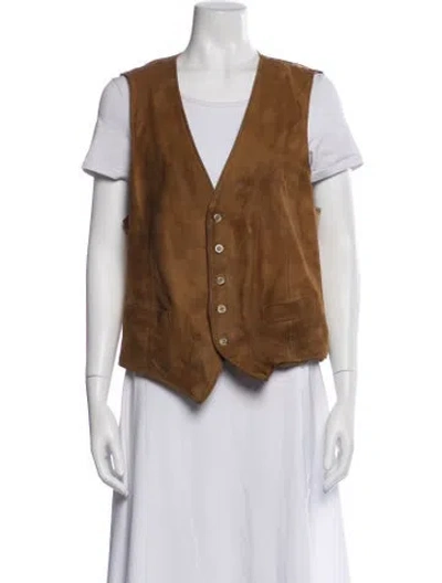 Pre-owned Saks Fifth Avenue Suede Vest In Brown