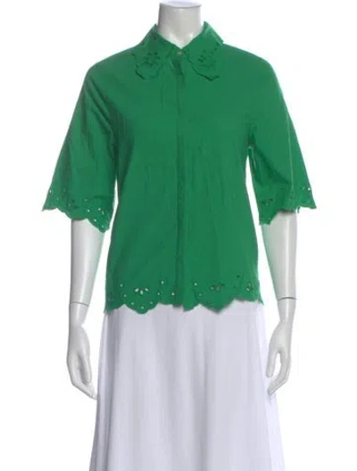 Pre-owned Saks Fifth Avenue Three-quarter Sleeve Blouse In Green