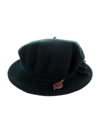 Pre-owned Saks Fifth Avenue Tie Closure Wool Hat In Green