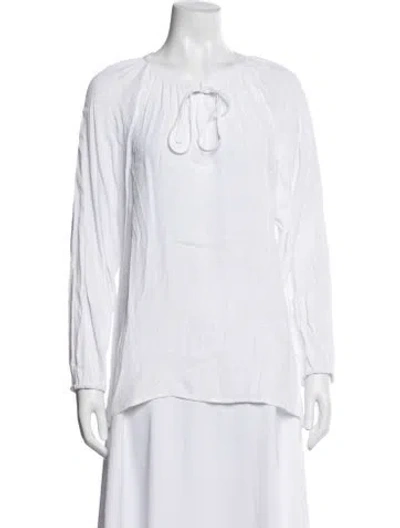Pre-owned Saks Fifth Avenue Tie Neck Long Sleeve Blouse In White