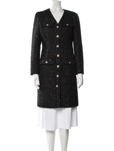 Pre-owned Saks Fifth Avenue Tweed Pattern Blazer In Black