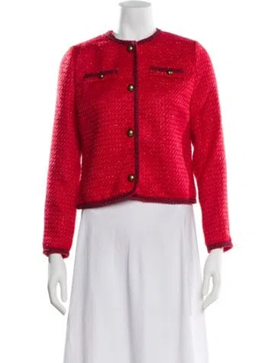 Pre-owned Saks Fifth Avenue Tweed Pattern Evening Jacket In Red