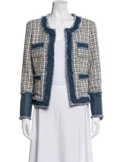 Pre-owned Saks Fifth Avenue Tweed Pattern Jacket W/ Tags In Blue