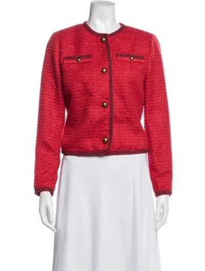 Pre-owned Saks Fifth Avenue Tweed Pattern Jacket W/ Tags In Red