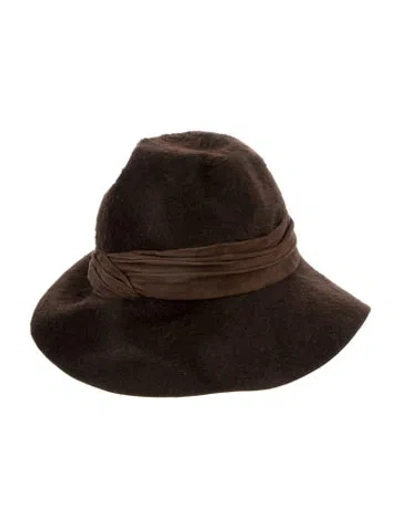 Pre-owned Saks Fifth Avenue Velvet Gambler Hat In Brown