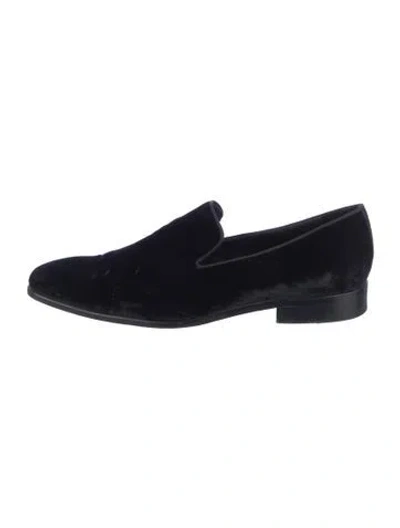 Pre-owned Saks Fifth Avenue Velvet Grosgrain Trim Loafers In Black