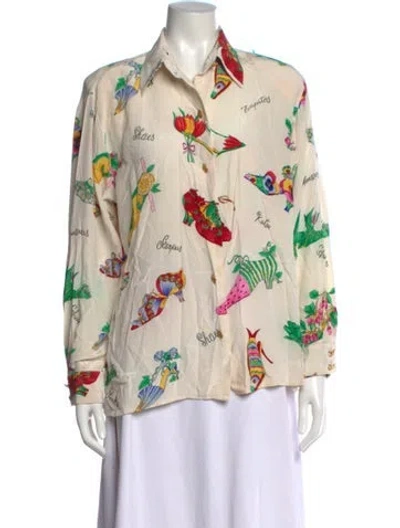 Pre-owned Saks Fifth Avenue Vintage Silk Blouse In Neutral