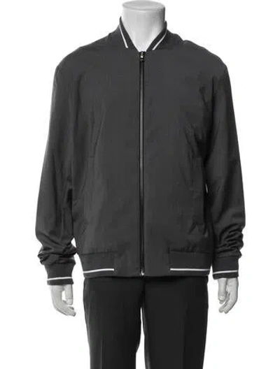 Pre-owned Saks Fifth Avenue Virgin Wool Bomber Jacket In Gray