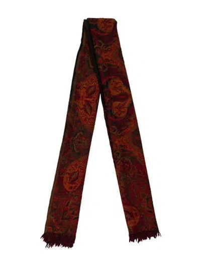 Pre-owned Saks Fifth Avenue Virgin Wool Printed Shawl In Burgundy