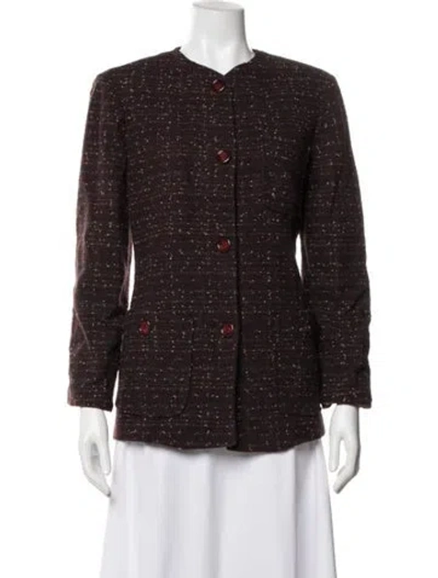 Pre-owned Saks Fifth Avenue Virgin Wool Tweed Pattern Blazer In Brown