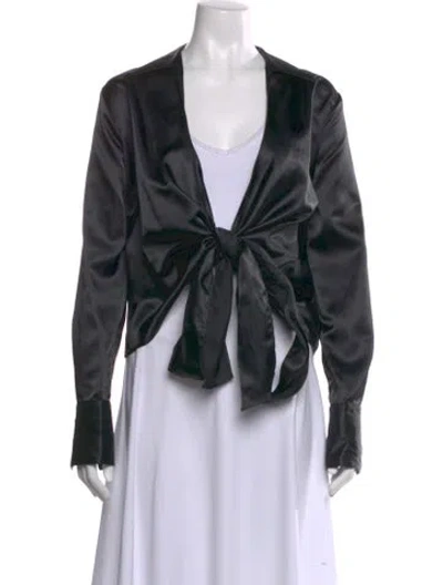 Pre-owned Saks Fifth Avenue V-neck Long Sleeve Blouse In Black