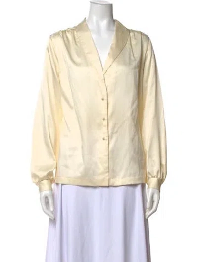 Pre-owned Saks Fifth Avenue V-neck Long Sleeve Blouse In Neutral