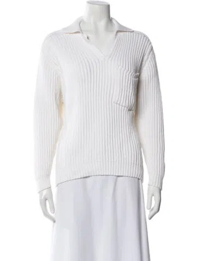 Pre-owned Saks Fifth Avenue V-neck Long Sleeve Polo In White