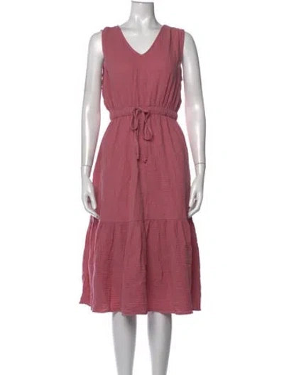 Pre-owned Saks Fifth Avenue V-neck Midi Length Dress In Pink