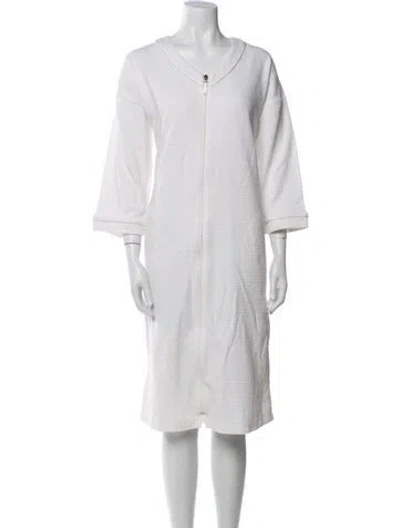 Pre-owned Saks Fifth Avenue V-neck Midi Length Dress In White