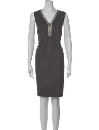 Pre-owned Saks Fifth Avenue V-neck Mini Dress In Gray