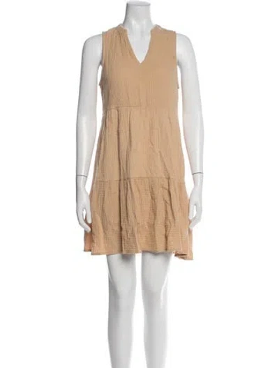 Pre-owned Saks Fifth Avenue V-neck Mini Dress In Neutral