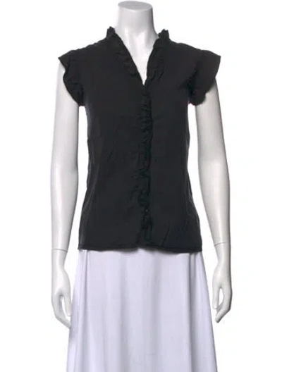 Pre-owned Saks Fifth Avenue V-neck Short Sleeve Blouse In Black