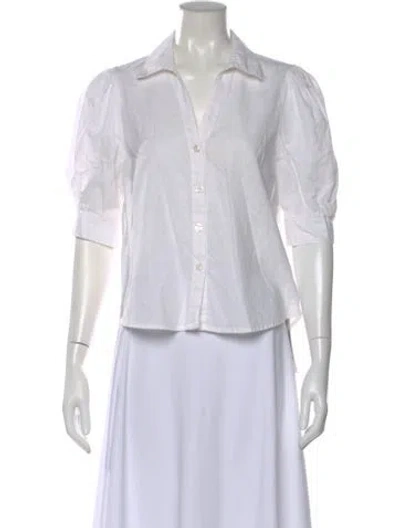 Pre-owned Saks Fifth Avenue V-neck Short Sleeve Blouse In White