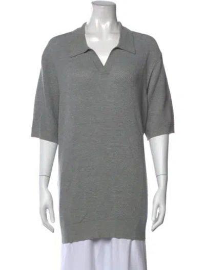 Pre-owned Saks Fifth Avenue V-neck Short Sleeve Polo In Grey