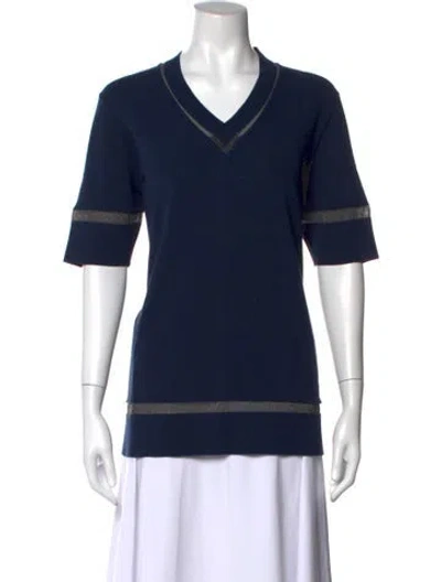 Pre-owned Saks Fifth Avenue V-neck Short Sleeve T-shirt In Blue