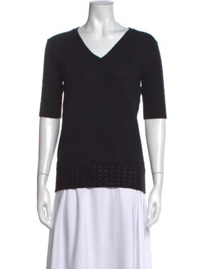 Pre-owned Saks Fifth Avenue V-neck Three-quarter Sleeve Top W/ Tags In Black