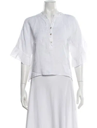Pre-owned Saks Fifth Avenue V-neck Three-quarter Sleeve Top W/ Tags In White